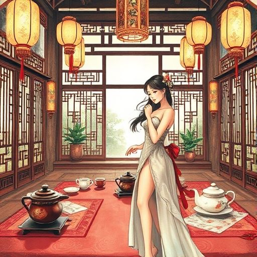 古风茶会热闹场景