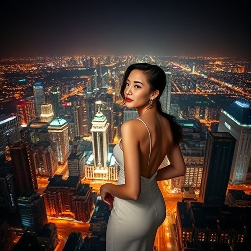 夜晚的广州天河中央商务区，高楼林立，灯火辉煌