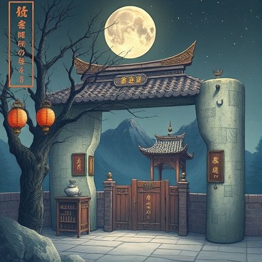 竹影掩映下的月洞门入口