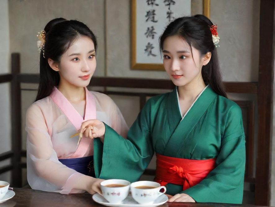 一间隐藏在广州老街深处的茶馆,阳光透过窗棂洒进来,显得宁静而有故事感。