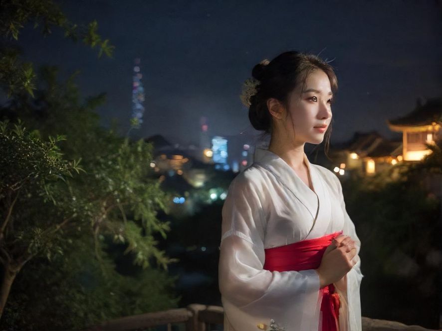 深圳夜景下的茶肆,霓虹闪烁,充满都市气息