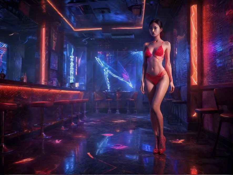 广州夜场会所霓虹灯光大厅实景