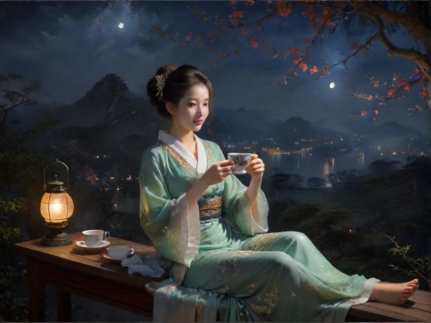 广州夜色街头茶楼