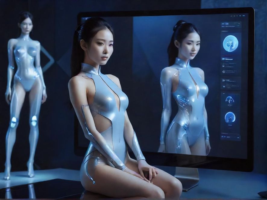 描绘了用户在电脑和手机上浏览线上论坛界面的场景，背景带有科技感