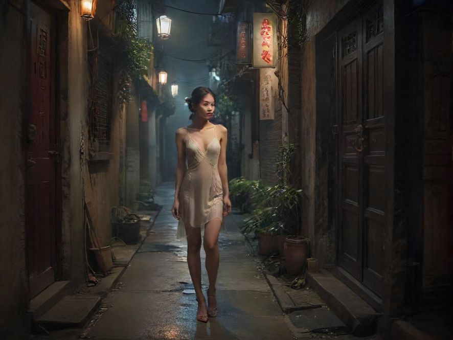 广州夜色下的小巷入口