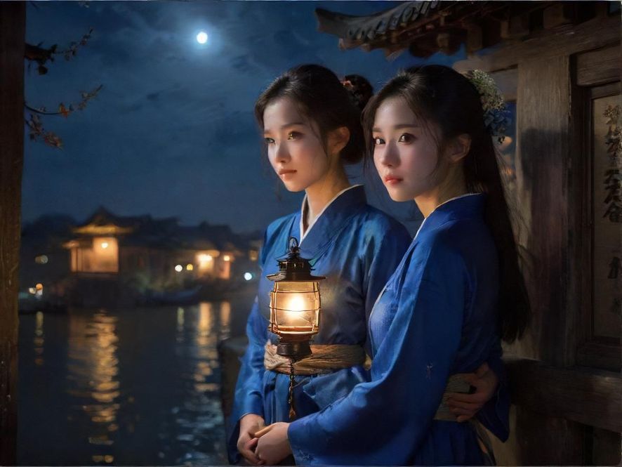 一个人物背对镜头，站在夜场会所的走廊里，灯光迷离，电影感十足