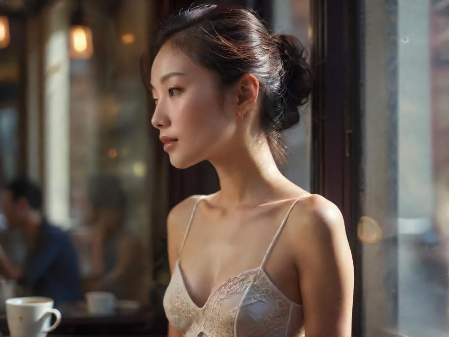 年轻女性侧脸近景