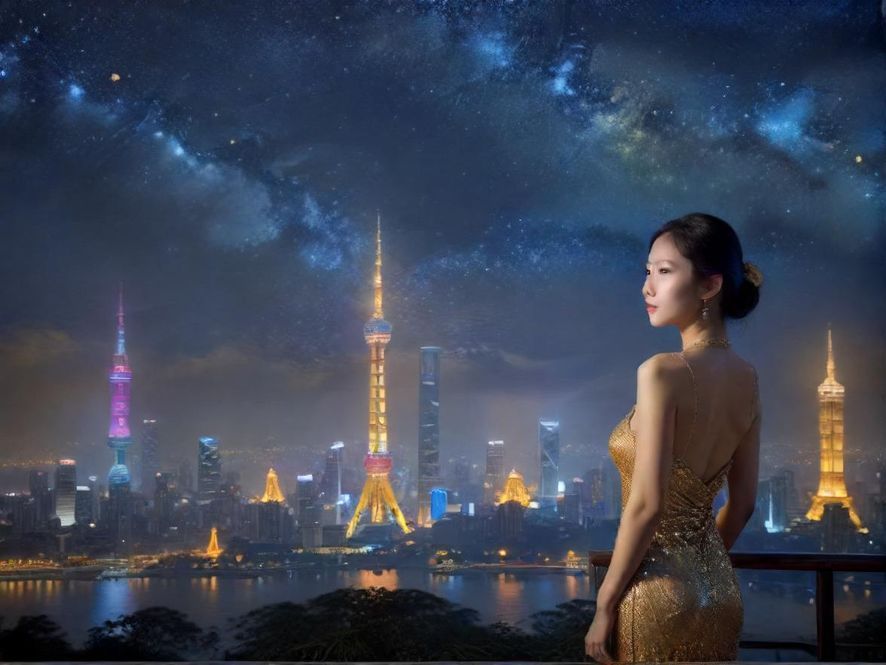 从高处俯瞰广州璀璨的夜景,灯光闪烁,充满城市活力与浪漫氛围