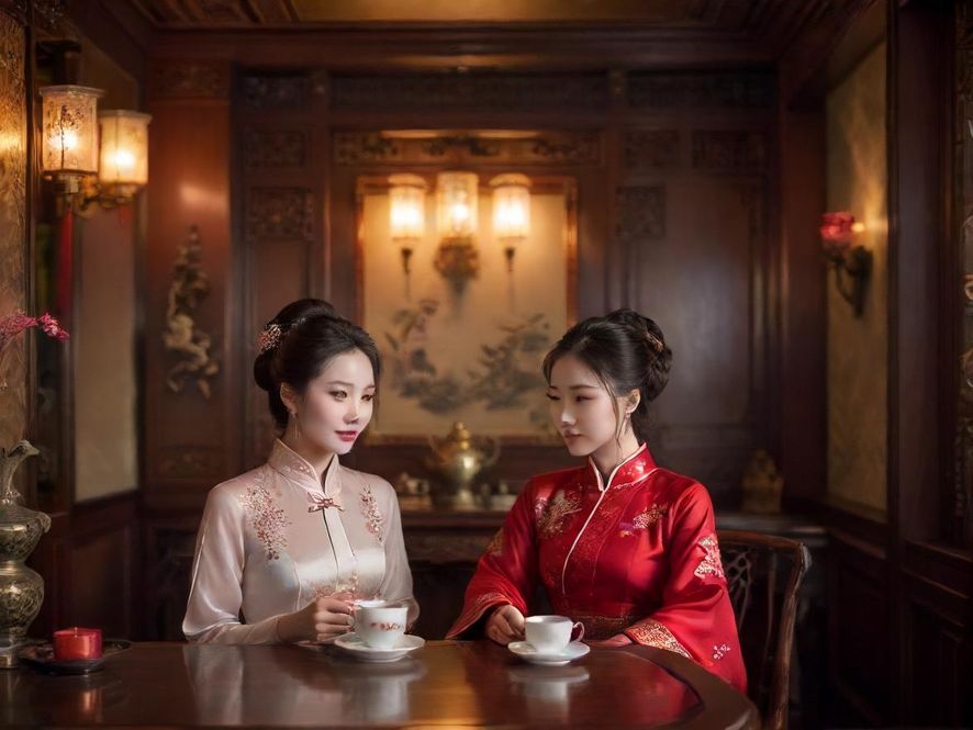 一间布置温馨雅致的私密茶室,光线柔和