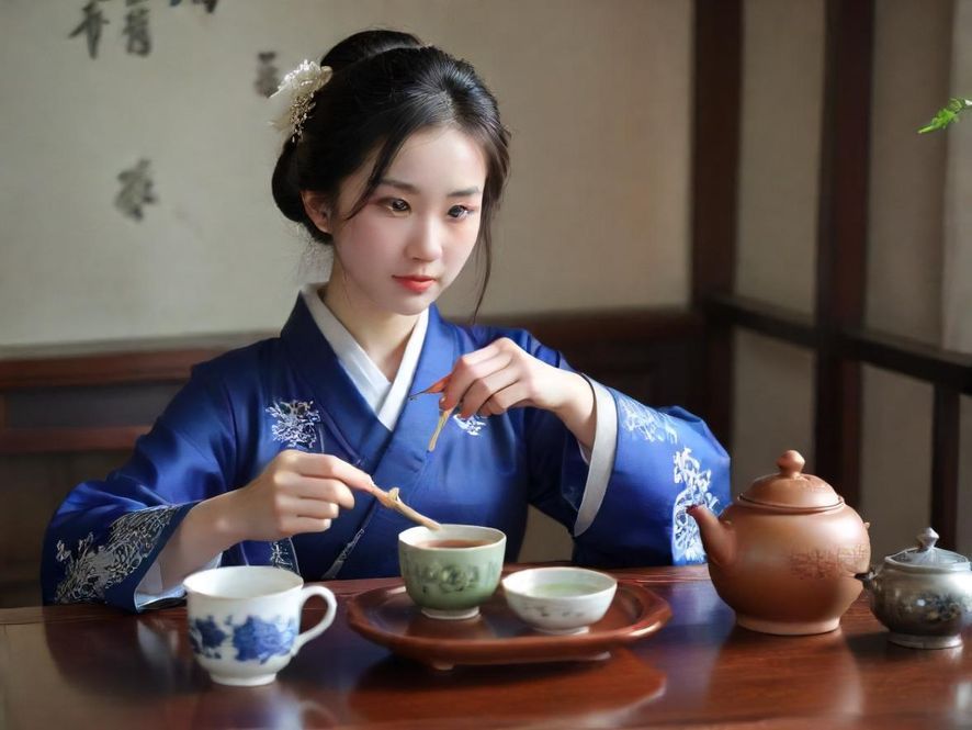 中式风格包间内的茶具特写