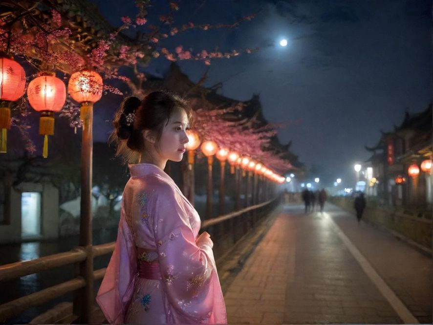 深圳罗湖繁华夜景,灯火辉煌,暗示夜生活的精彩