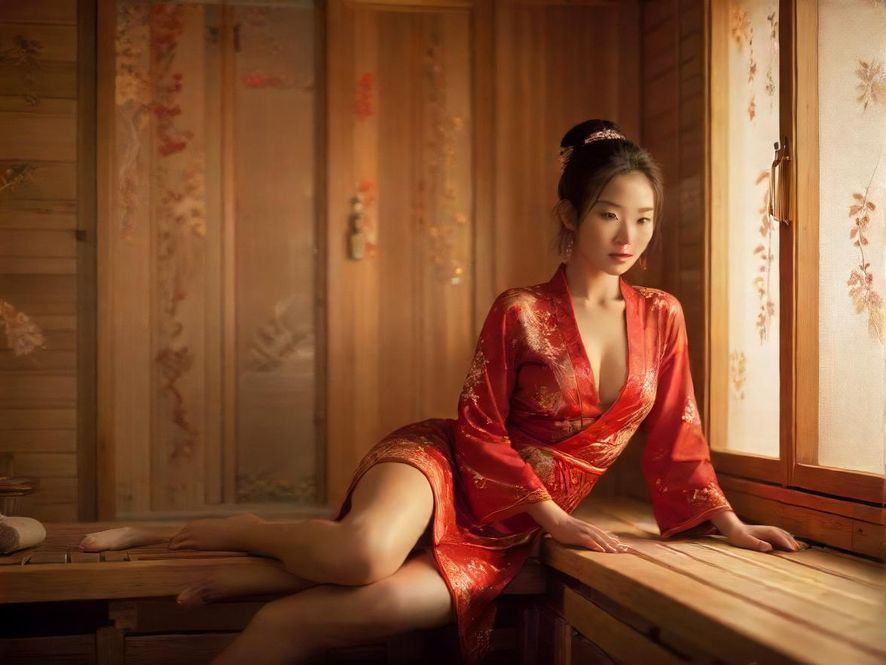 一间布置舒适、灯光柔和的桑拿或休闲房间内部,给人放松惬意的感觉。