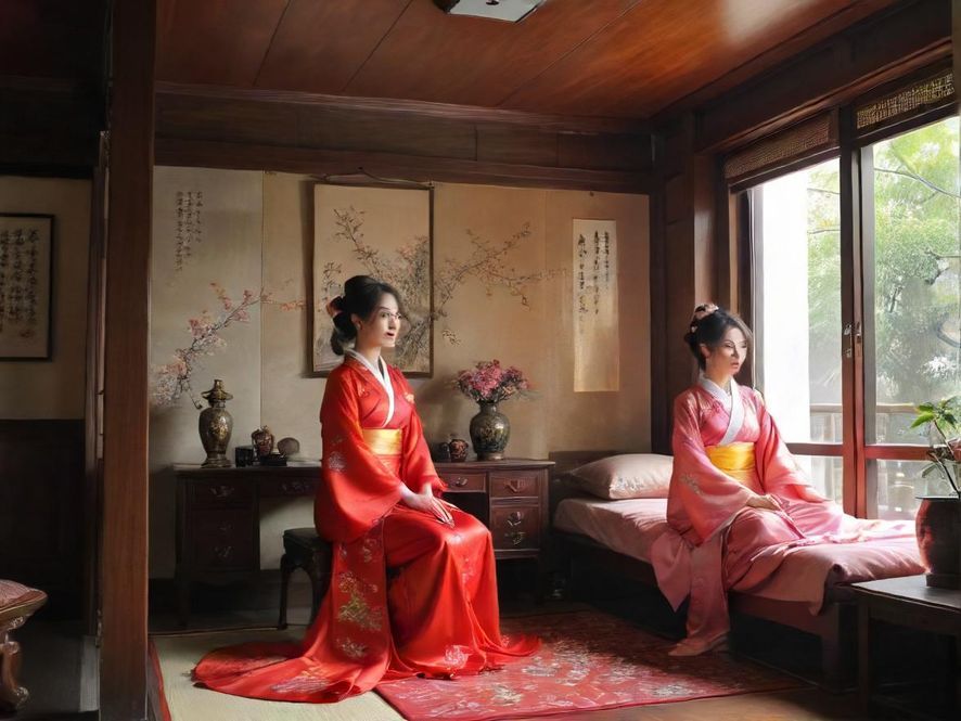 一个布置温馨的现代公寓室内场景,光线柔和,暗示私密工作室环境