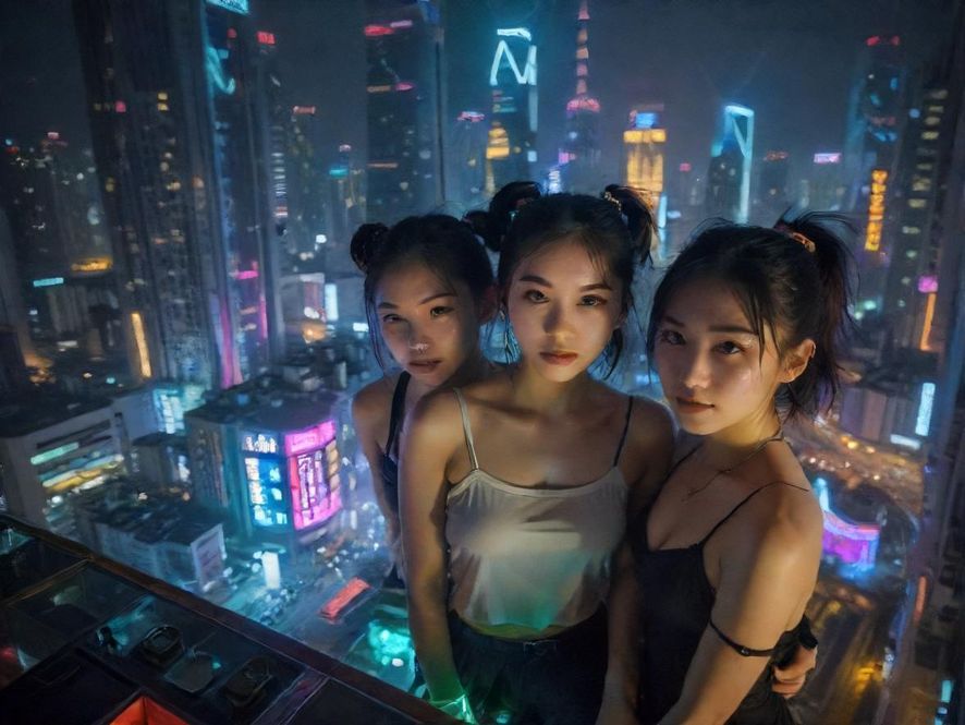 深圳罗湖夜晚的繁华景象,高楼林立,霓虹闪烁,展现都市的活力与神秘。