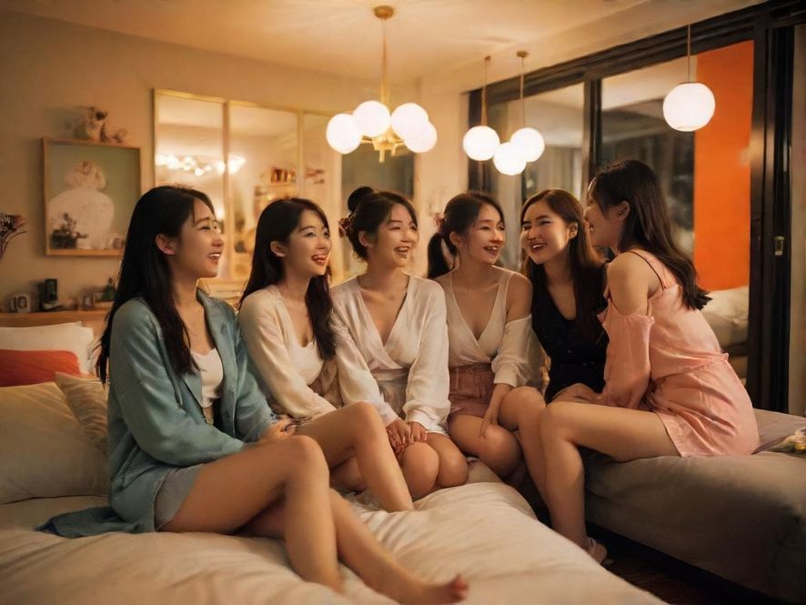 朋友们一起享受休闲娱乐聚会的温馨场景