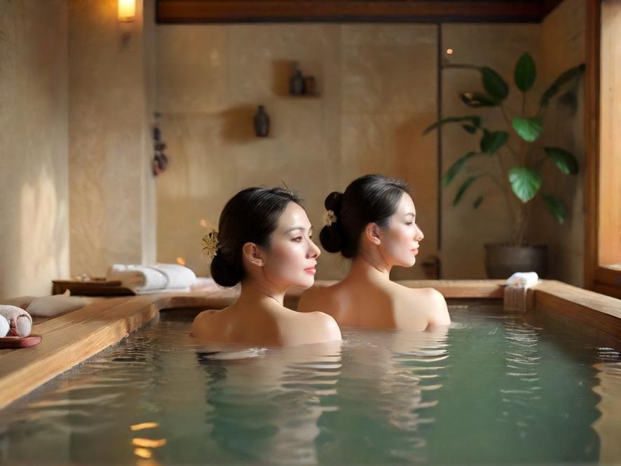 一位专业的按摩师正在为顾客进行舒缓按摩,房间光线柔和,营造出宁静的SPA会所氛围。