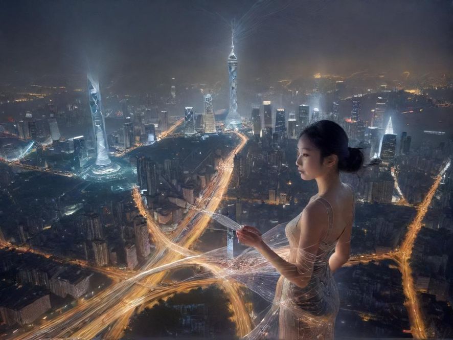 广州夜色下的信息流