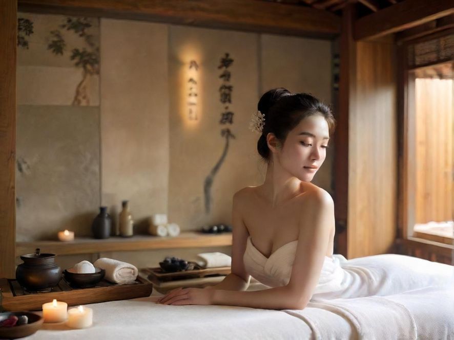 高端SPA会所内景,灯光柔和,环境优雅,营造出极致放松的氛围。