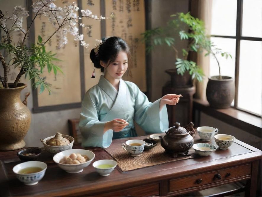 专业的茶艺师在罗湖喝茶会所内,身着传统服饰,专注地进行茶道表演,技艺精湛。