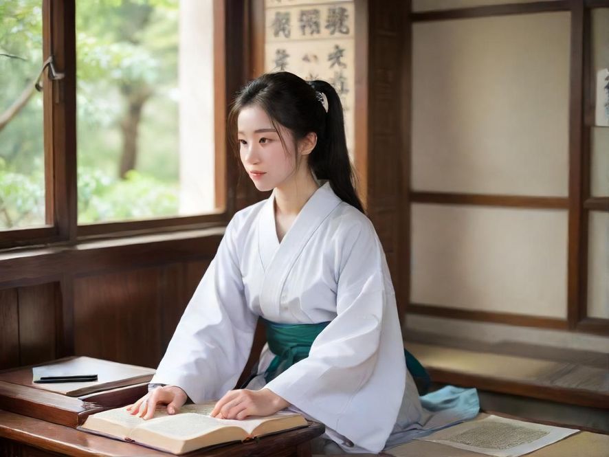 一位上海女学生在温馨的茶室中,侧身而坐,享受着品茶的宁静时刻,柔和的光线洒在她身上,营造出一种现代与传统交织的舒适氛围。